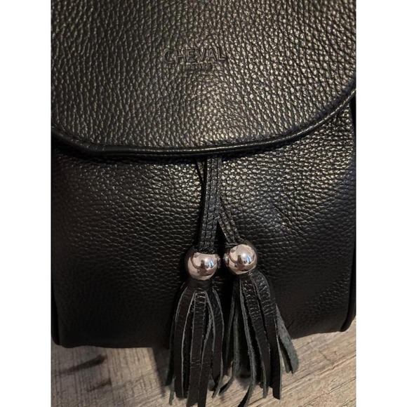 cheval leather backpack NWOT Cheval Firenze Black Leather Backpack Tassel Drawstring Flap Shoulder  Bag